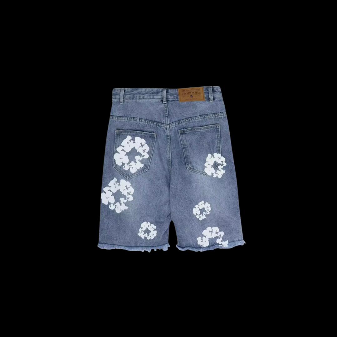 Flower Blue Denim Pantaloncino