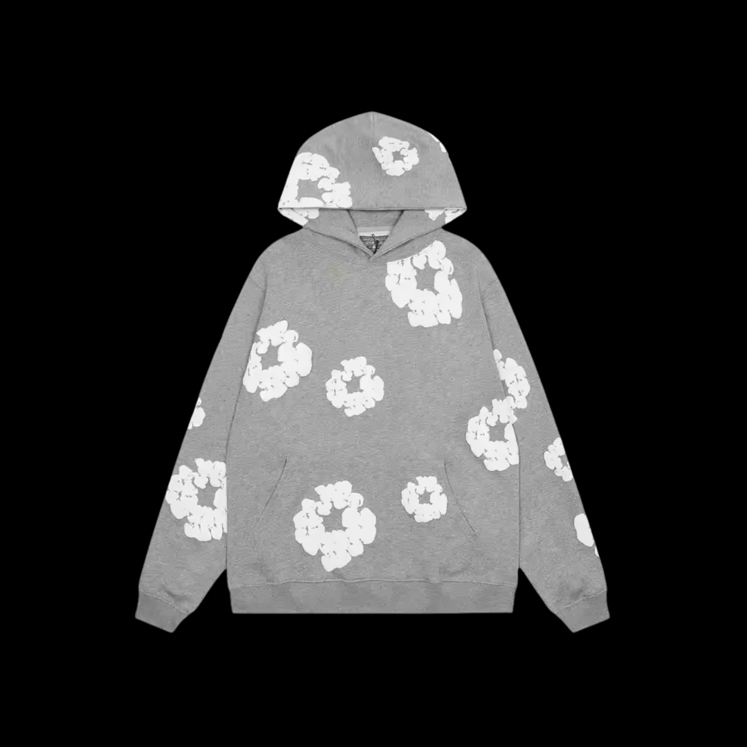 Sudadera con capucha gris flor