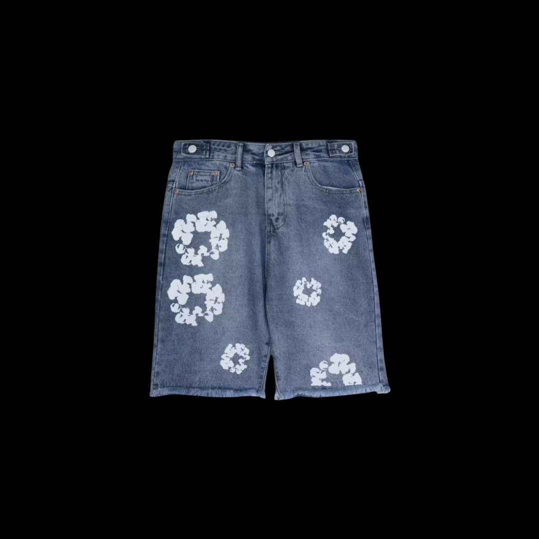 Flower Blue Denim Pantaloncino