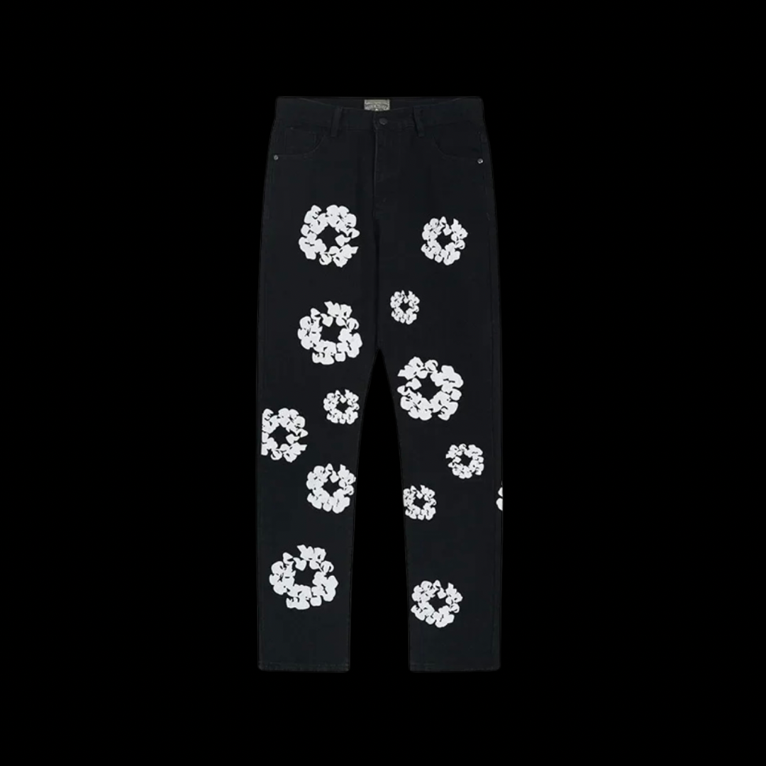 Flower Black Denim Jeans