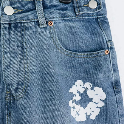 Flower Blue Denim Pantaloncino