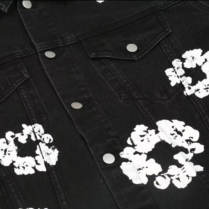 Flower Black Denim Jacket