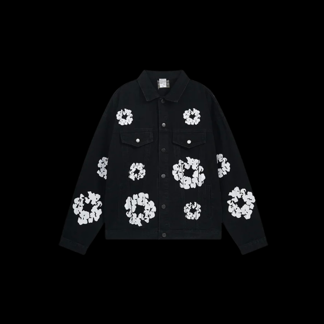 Flower Black Denim Jacket